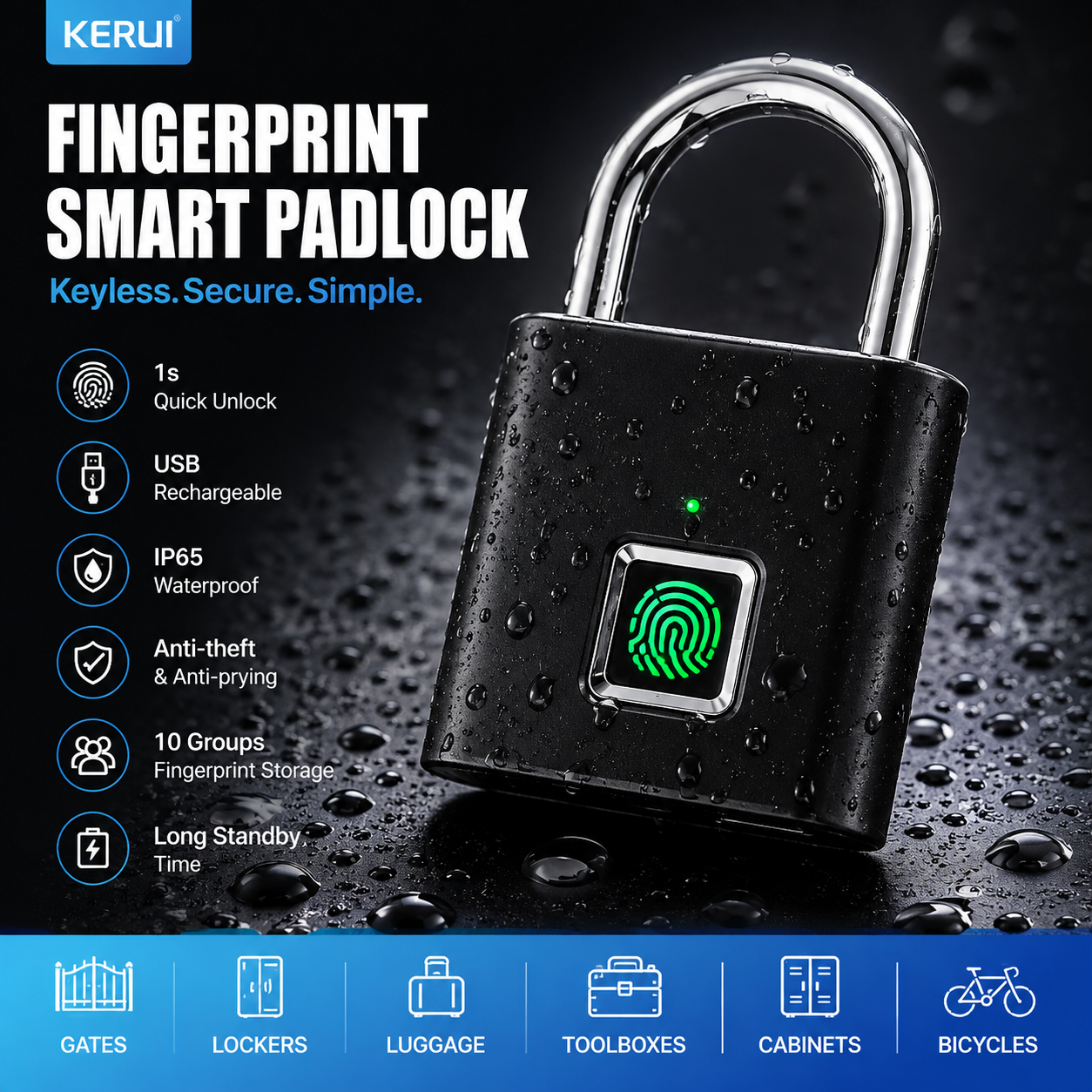 Fingerprint Smart Padlock – USB Rechargeable & Waterproof