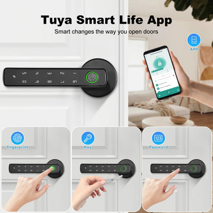 Tuya Bluetooth Fingerprint Electronic Door Handle Lock Smart Lock System Security Protection Smart Home Devices