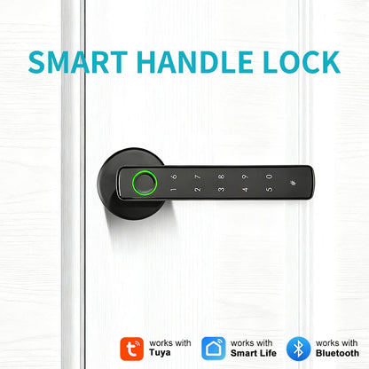 Tuya Bluetooth Fingerprint Electronic Door Handle Lock Smart Lock System Security Protection Smart Home Devices