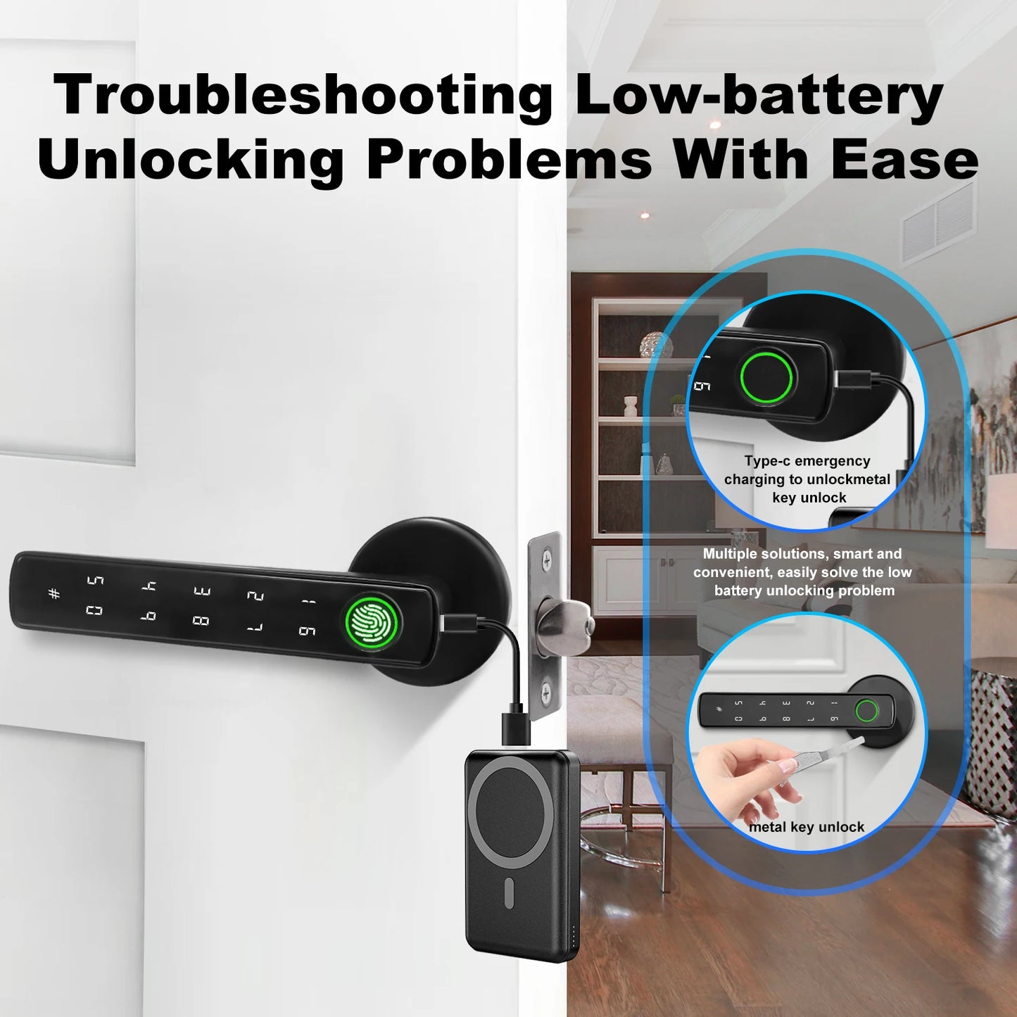 Tuya Bluetooth Fingerprint Electronic Door Handle Lock Smart Lock System Security Protection Smart Home Devices