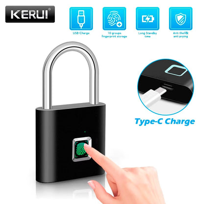 Fingerprint Smart Padlock – USB Rechargeable & Waterproof