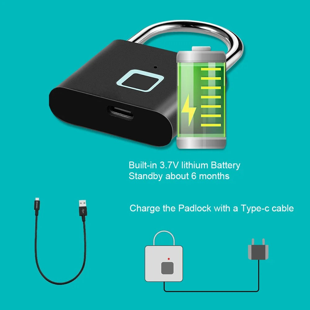 Fingerprint Smart Padlock – USB Rechargeable & Waterproof